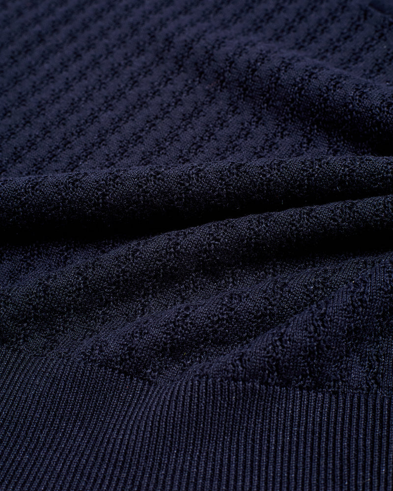 Knitted polo cable rib stitch - Navy - silk/linen