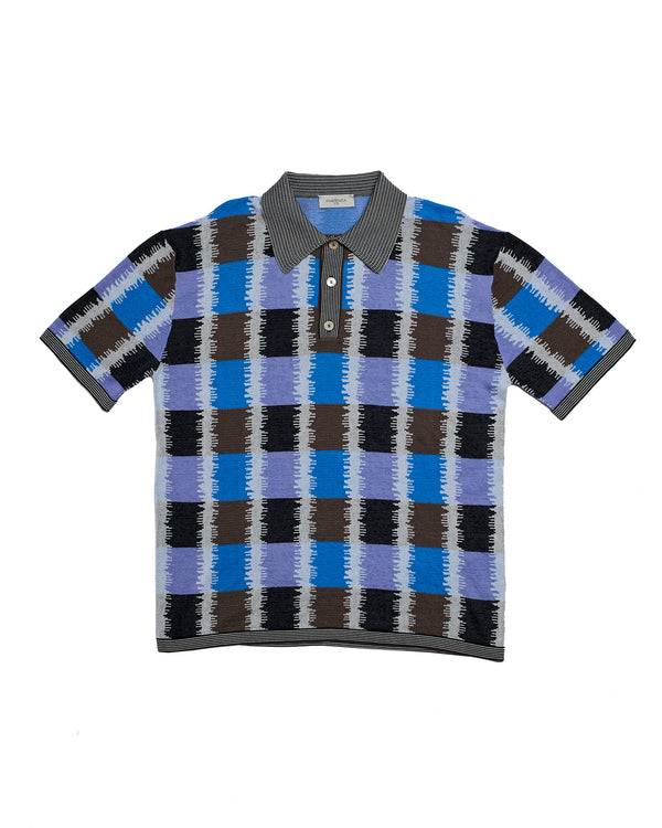 Knitted polo Plaid jacquard - Purple blue - cotton