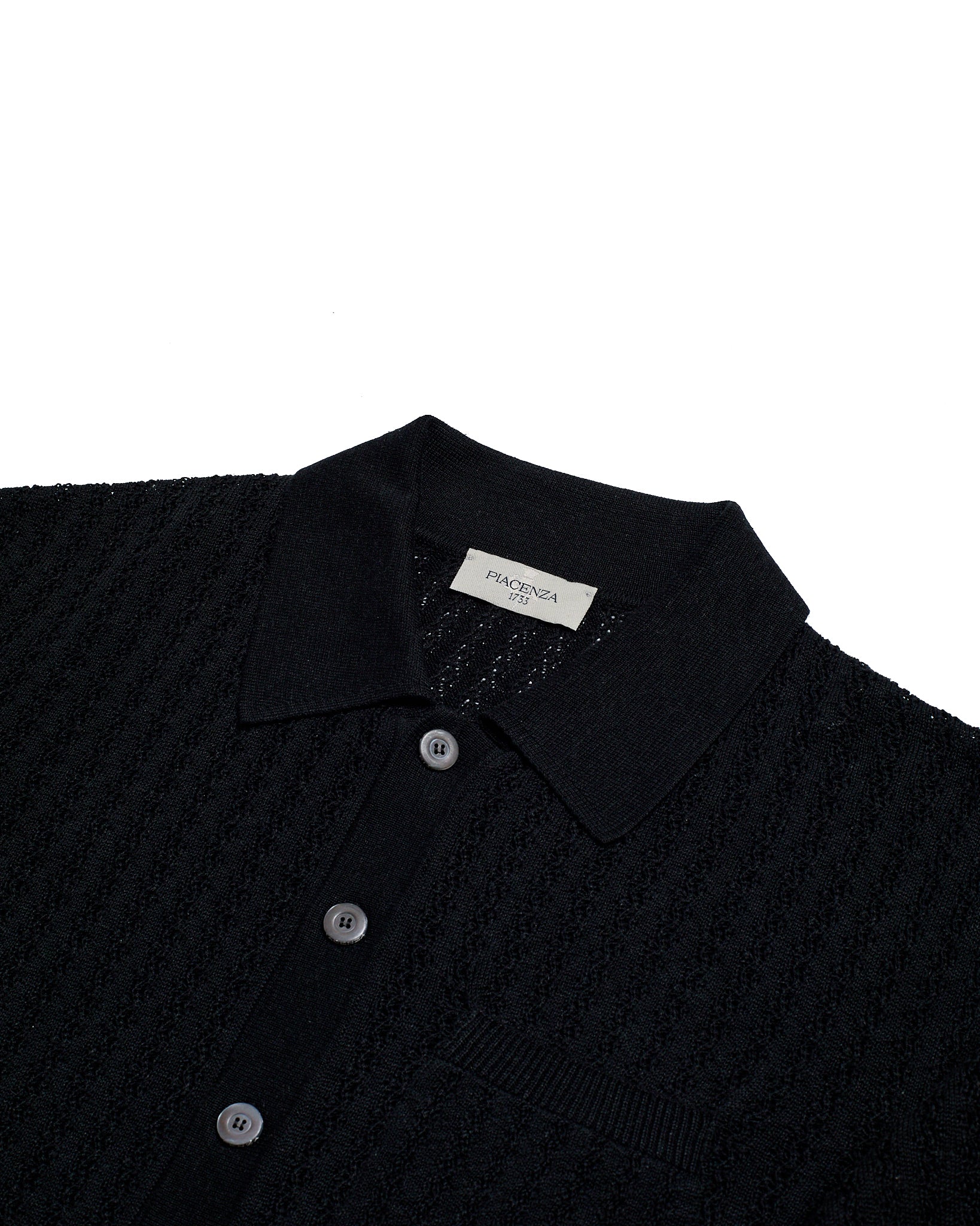 Knitted shirt cable rib stitch - Nero - silk/linen