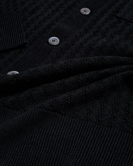 Knitted shirt cable rib stitch - Nero - silk/linen