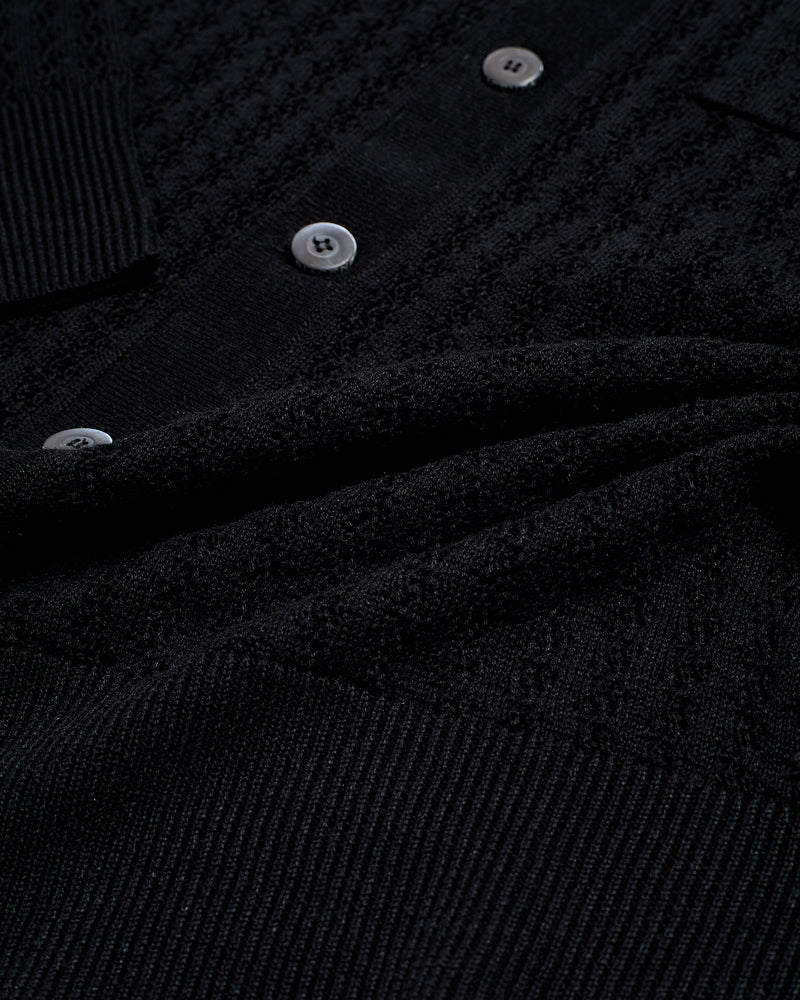 Knitted shirt cable rib stitch - Nero - silk/linen