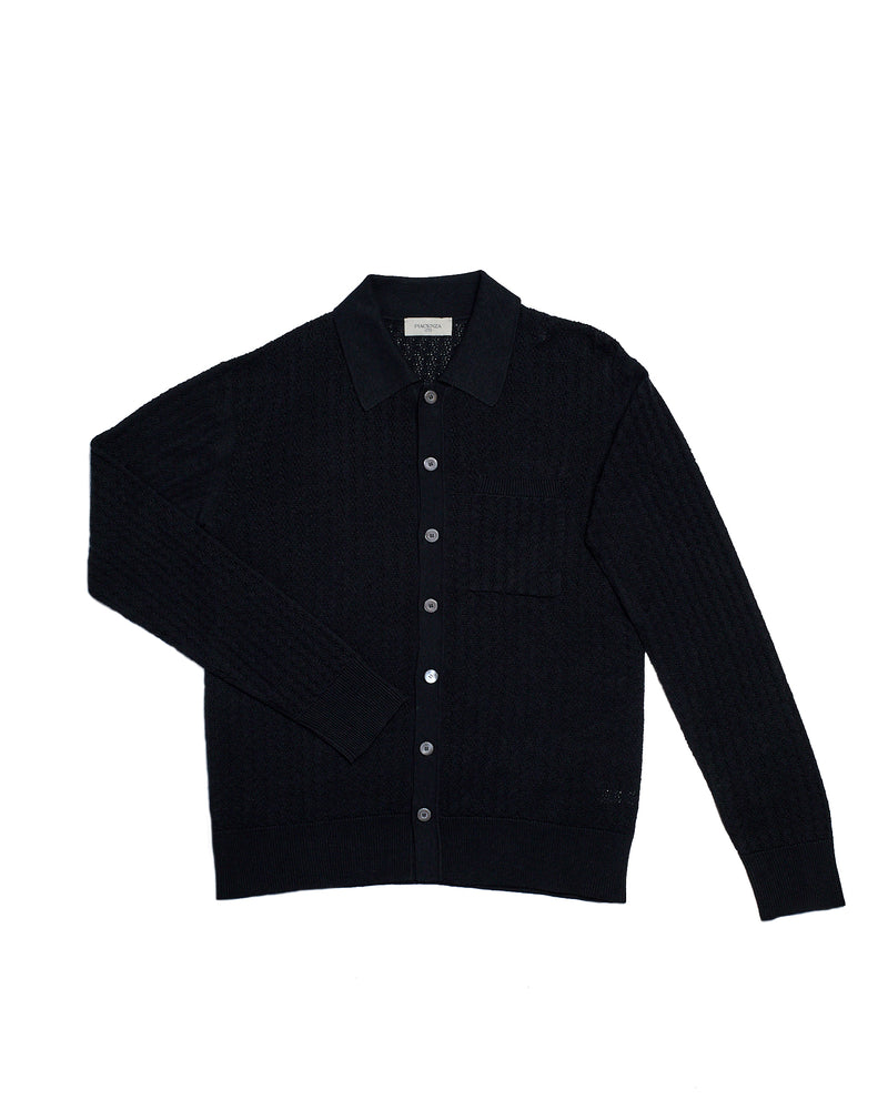 Knitted shirt cable rib stitch - Nero - silk/linen