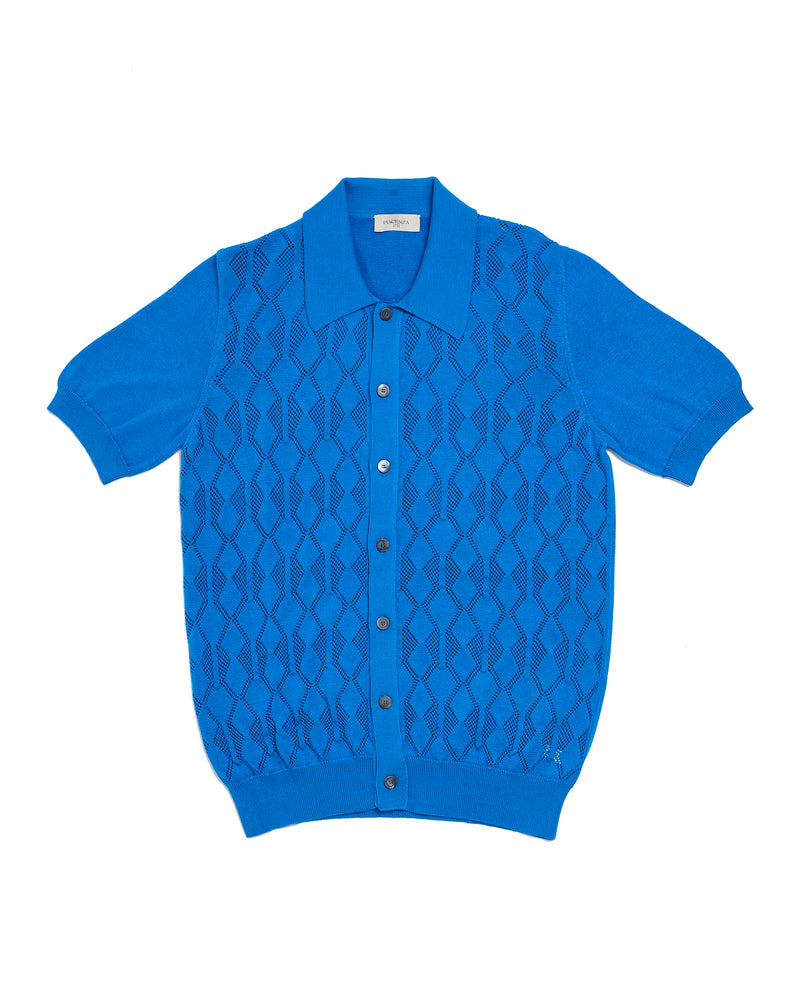 Knitted shirt Crochet stitch - Azuro blue - cotton