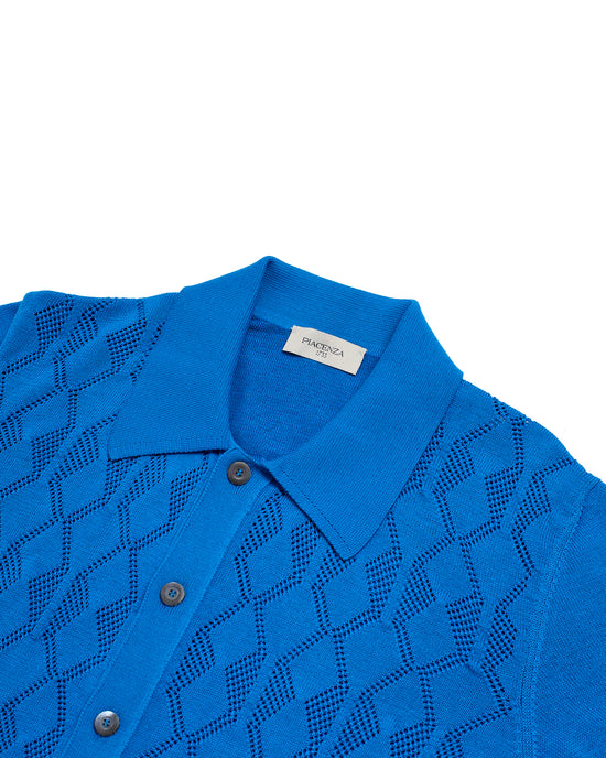 Knitted shirt Crochet stitch - Azuro blue - cotton