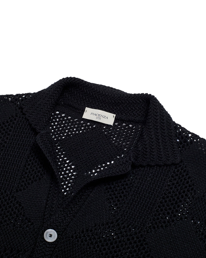 Knitted shirt Geometric stitch - Nero - cotton/linen