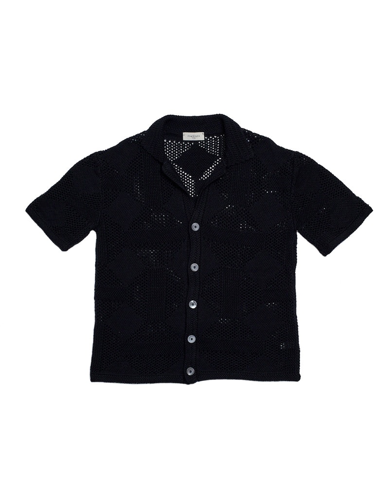 Knitted shirt Geometric stitch - Nero - cotton/linen