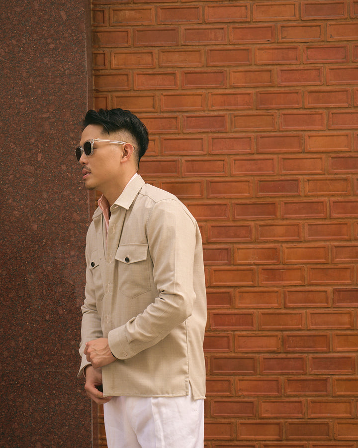 Shirt jacket - Wool - Melange grey hopsack
