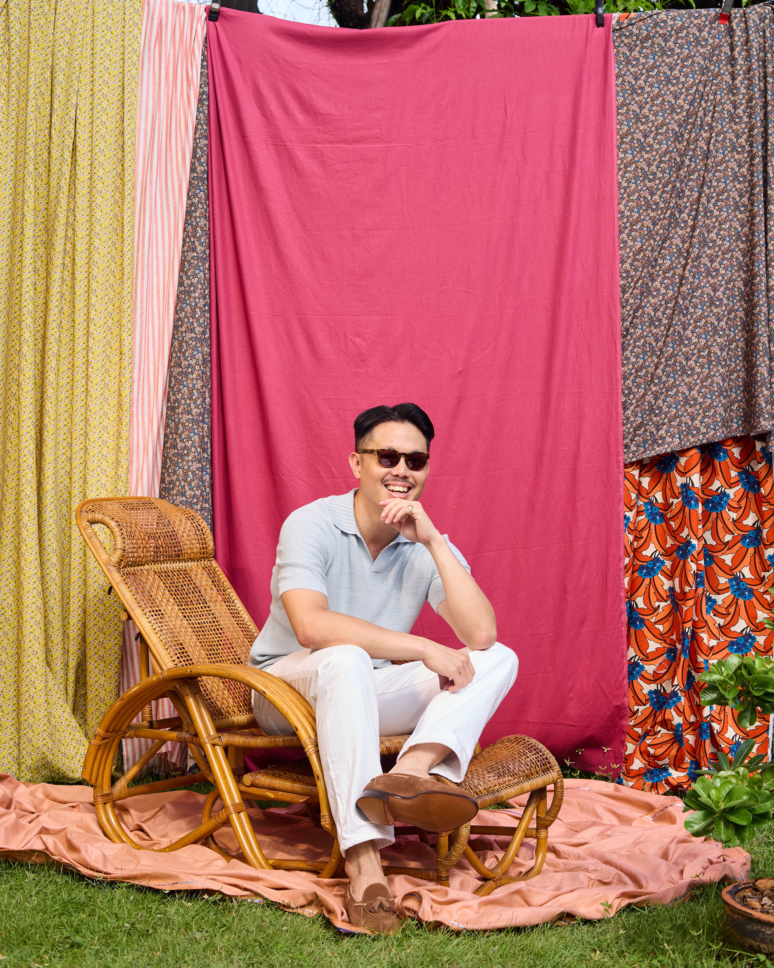 Knitted rice stitch linen and cotton skipper polo - Ice blue