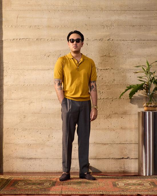 Knitted raglan sleeve polo - Amber - silk and cotton