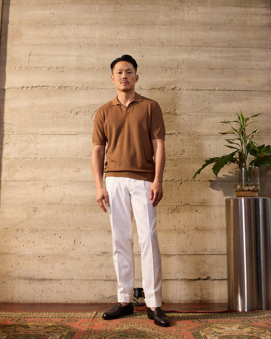 Knitted zigzag silk and cotton polo - Brown