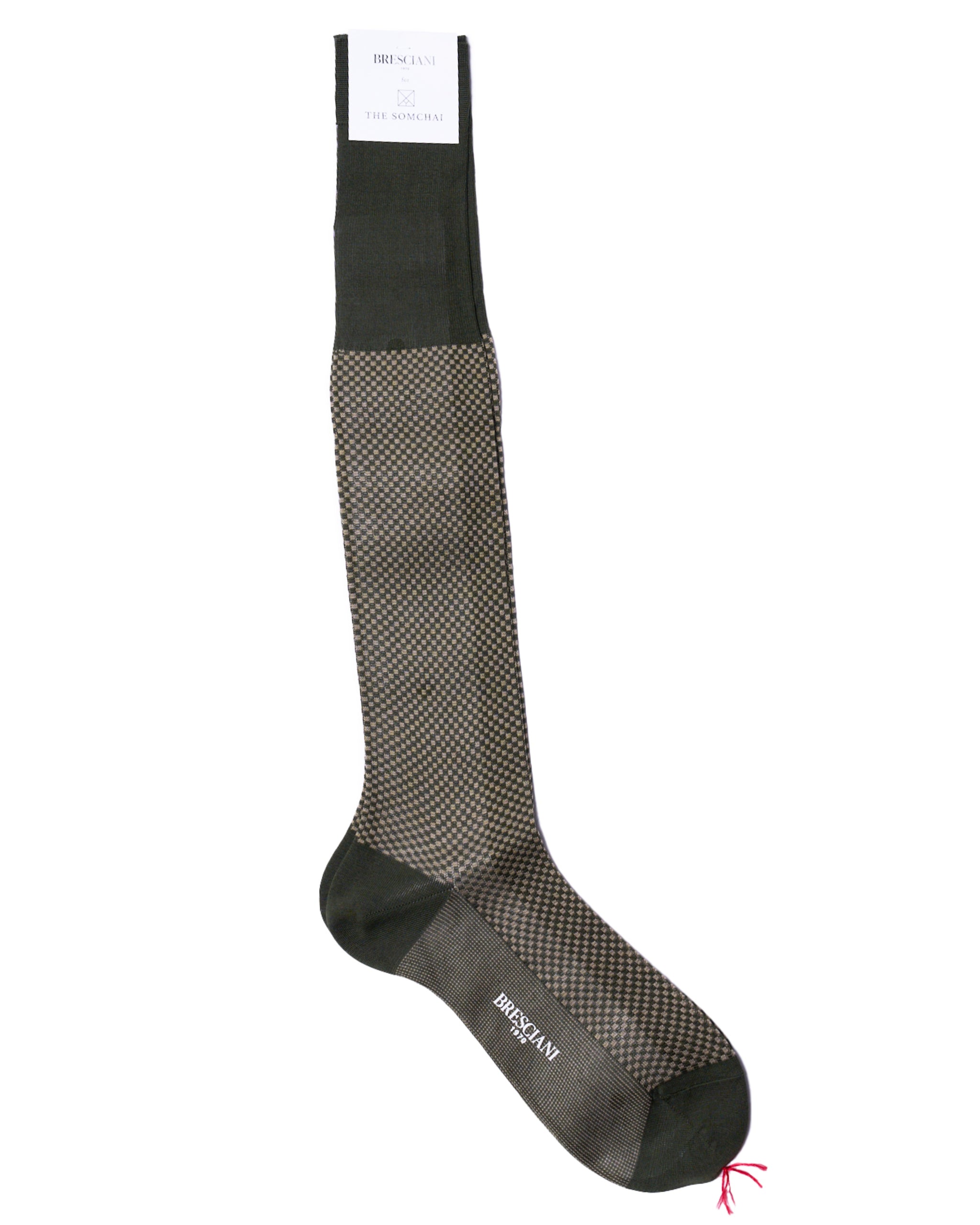 Knee length socks - Checkered cotton  - Militare Alga