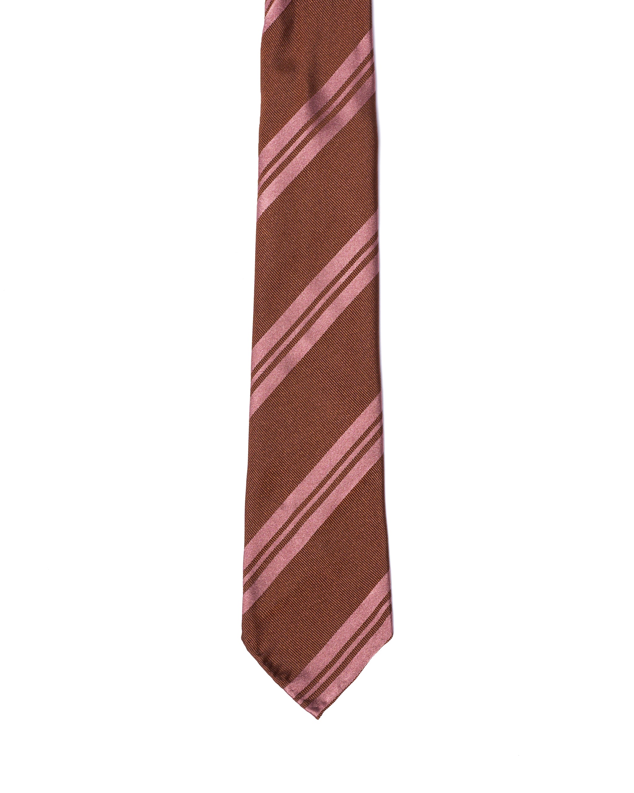 Jacquard tie - 7 Fold - Pink regimental stripe with brown