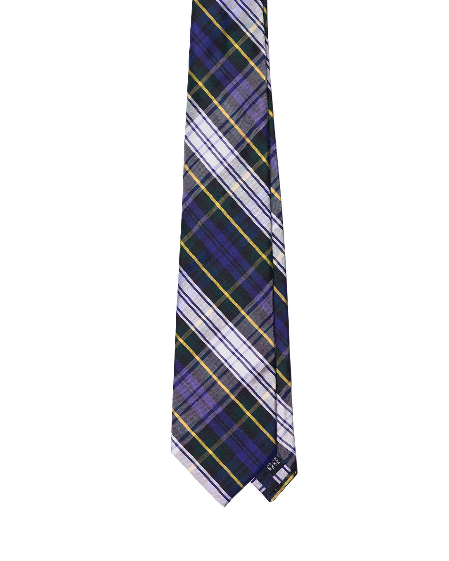 Printed Tie - 3 Fold - Navy blue and white plaid