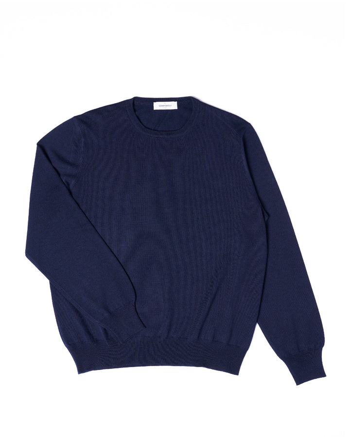 Knitted crewneck wool sweater - Navy blue