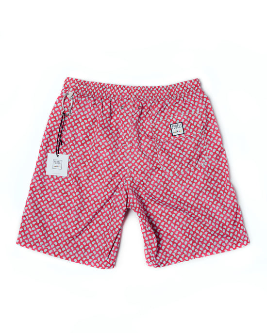 Printed square motif swim shorts - Red