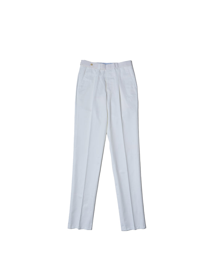 Light weight cotton trousers- Single pleat trousers - White