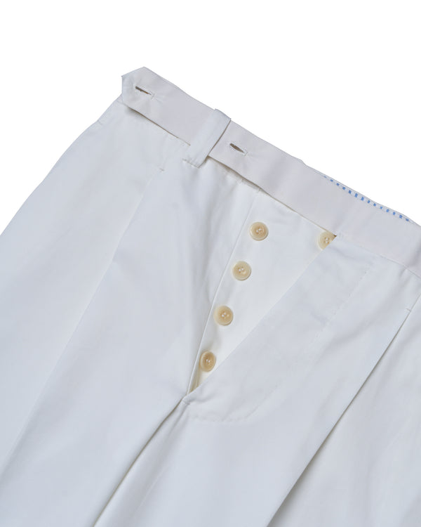 Light weight cotton - Single pleat trousers - White