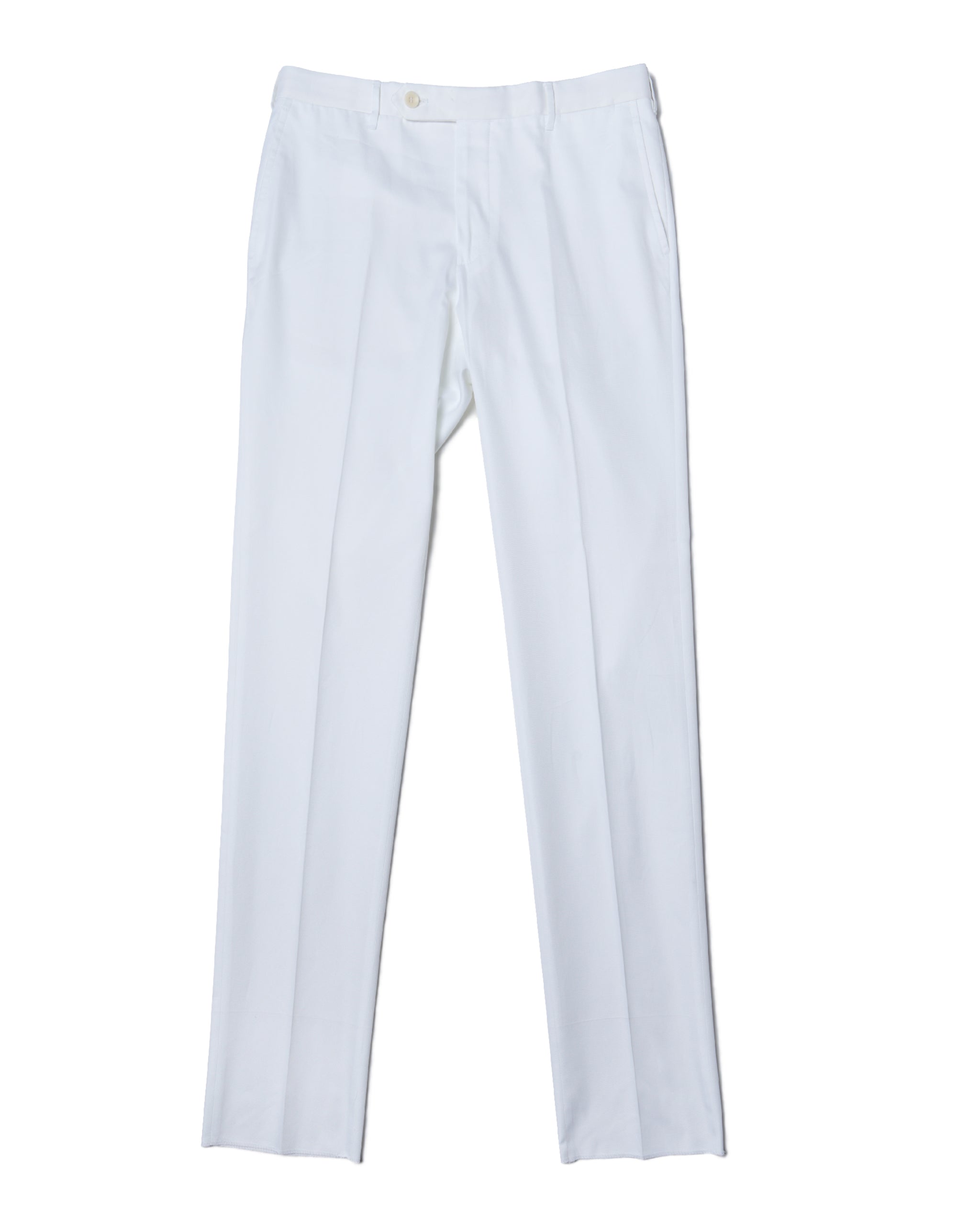 Cotton twill - Flat front trousers - White