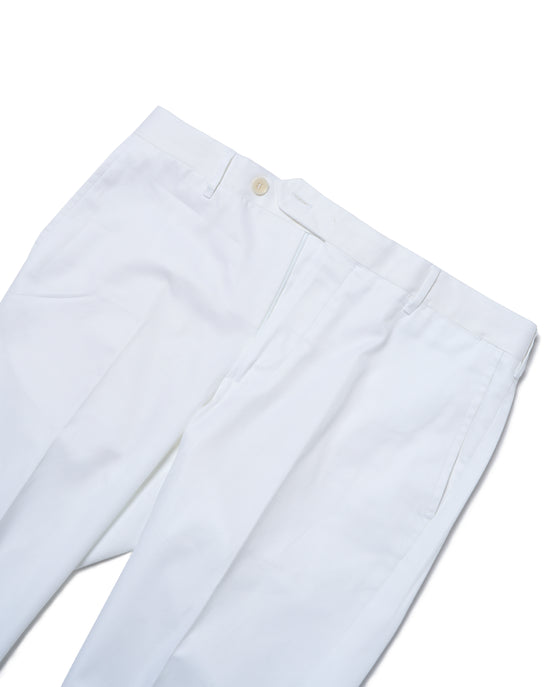 Cotton twill - Flat front trousers - White