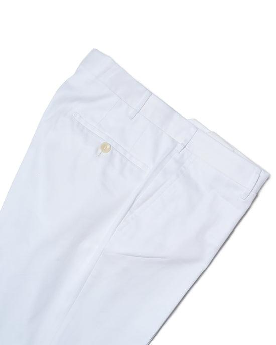 Cotton twill - Flat front trousers - White