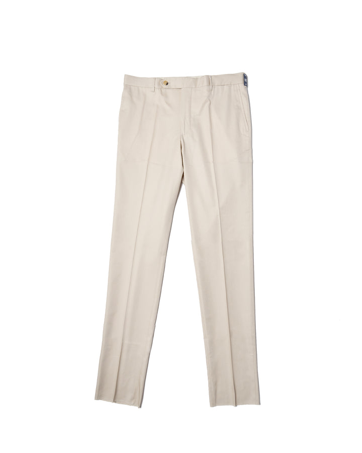 Cotton twill - Flat front trousers - Ivory