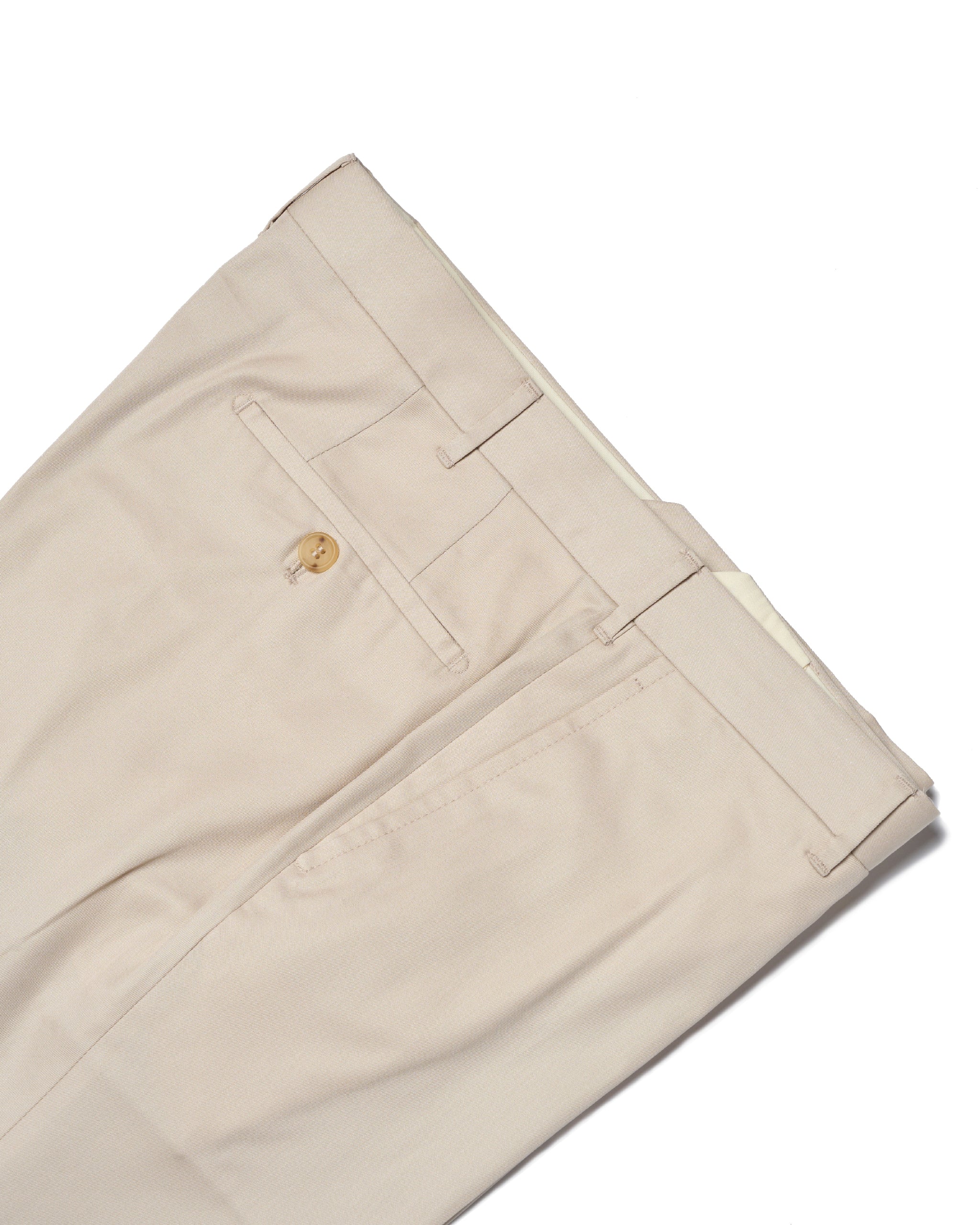 Cotton twill - Flat front trousers - Ivory