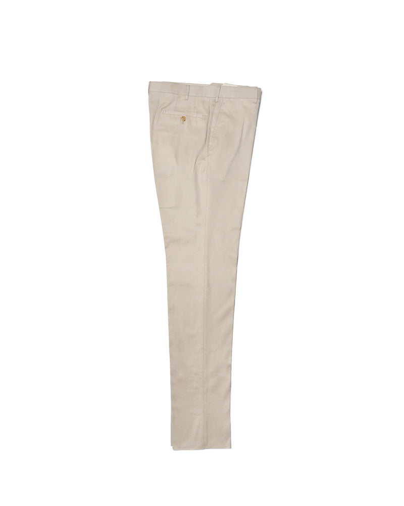 Cotton twill - Flat front trousers - Ivory