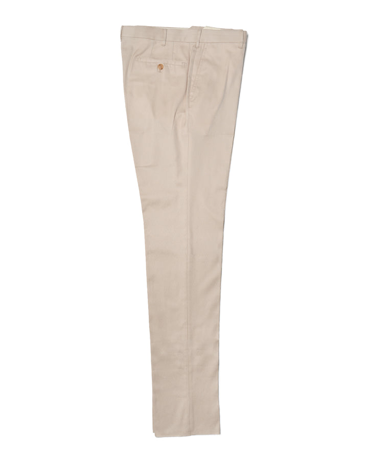 Cotton twill - Flat front trousers - Ivory