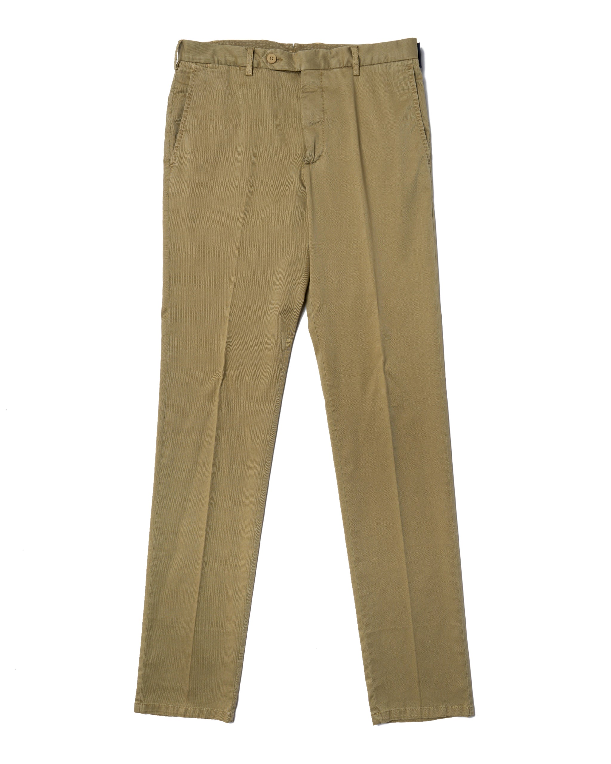 Washed cotton twill - Flat front trousers - Olive green