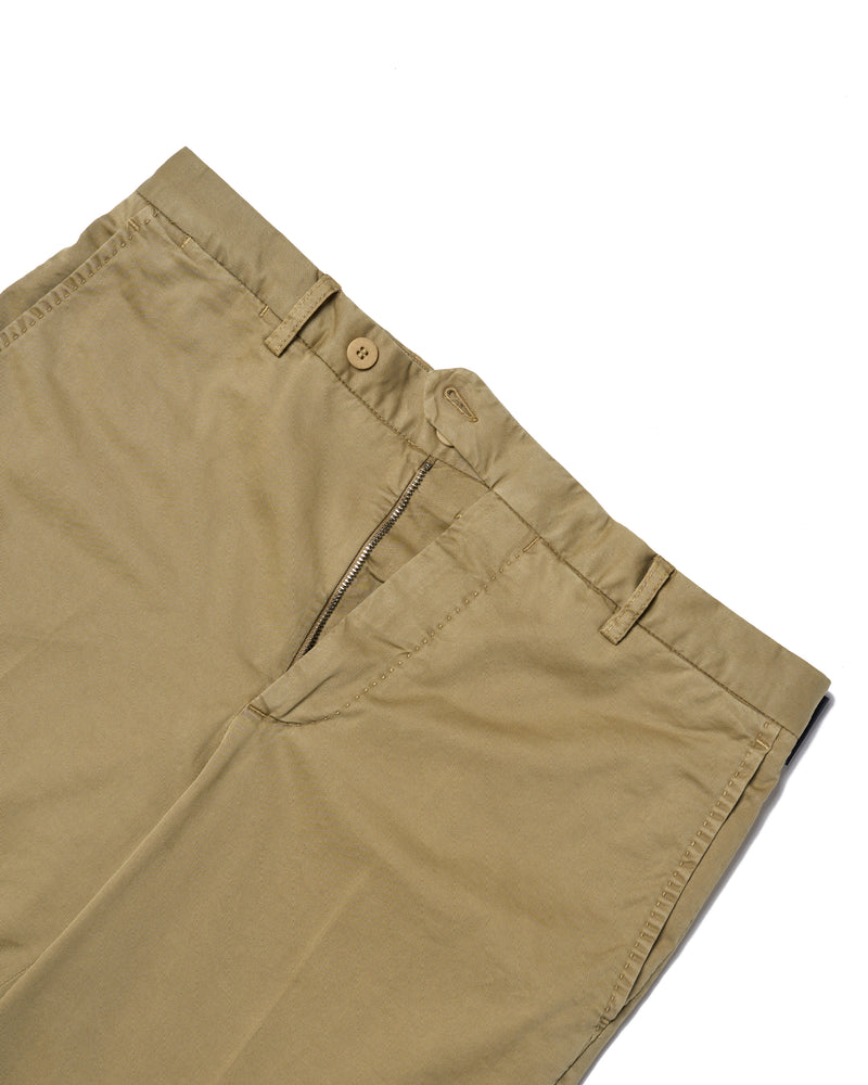 Washed cotton twill - Flat front trousers - Olive green