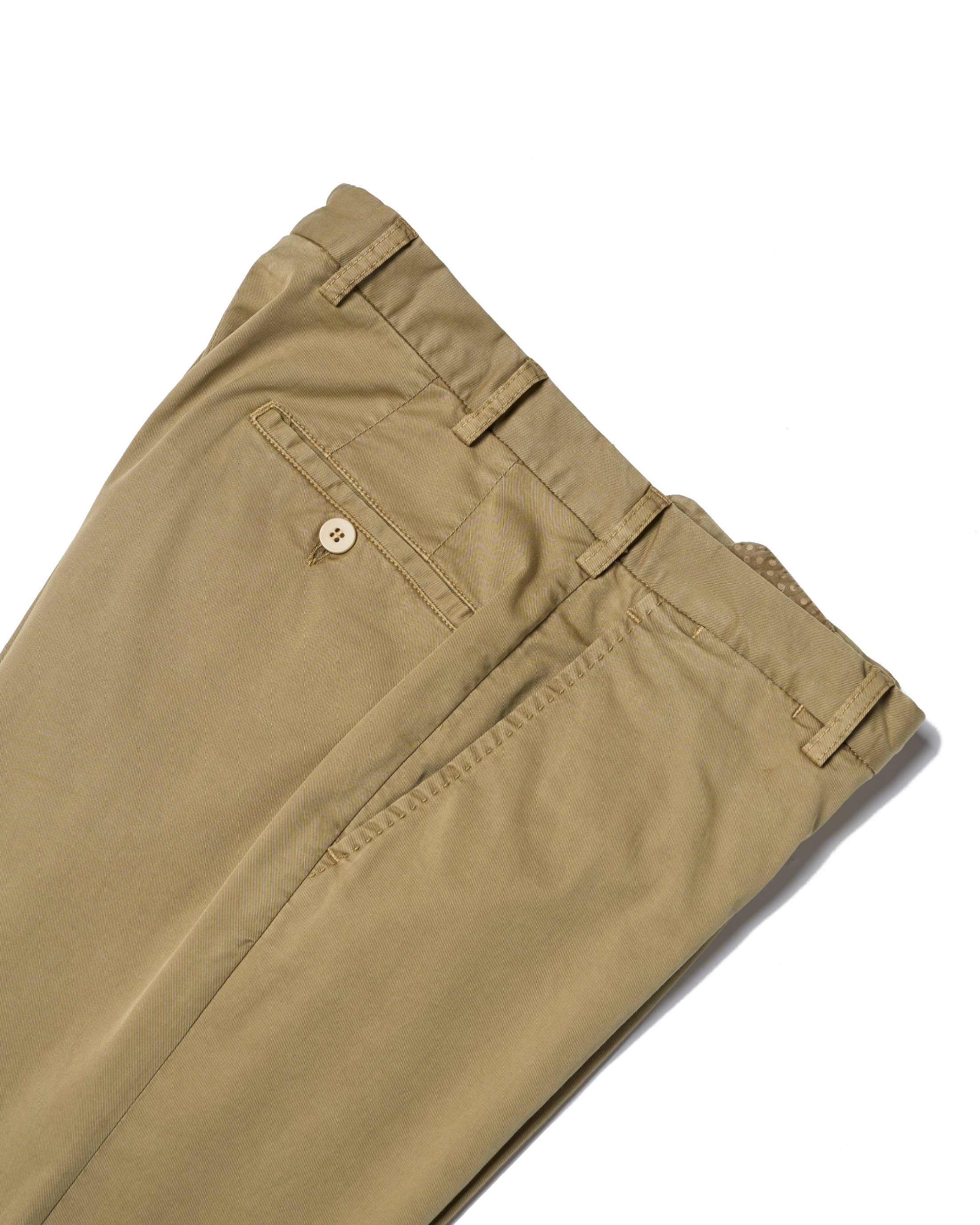 Washed cotton twill - Flat front trousers - Olive green