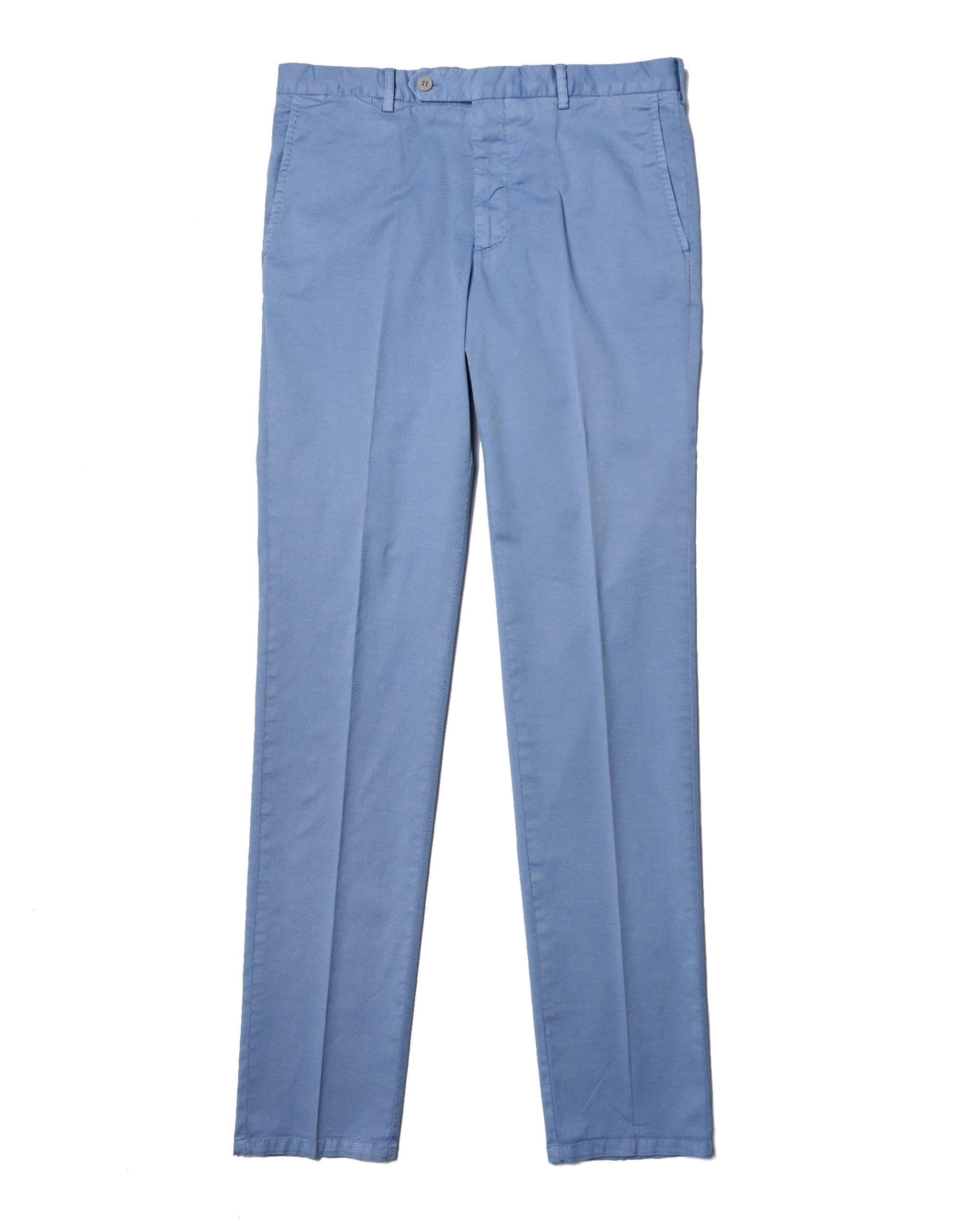 Washed cotton twill - Flat front trousers - Pale blue