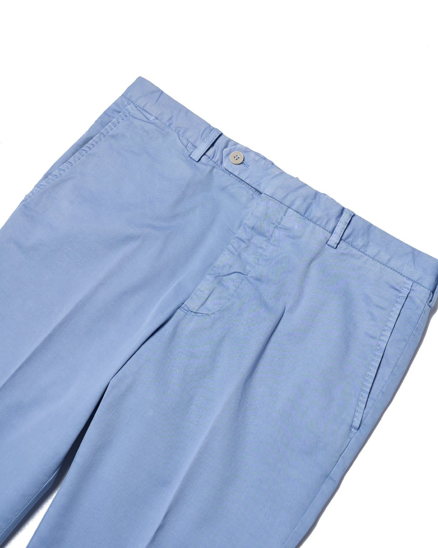 Washed cotton twill - Flat front trousers - Pale blue