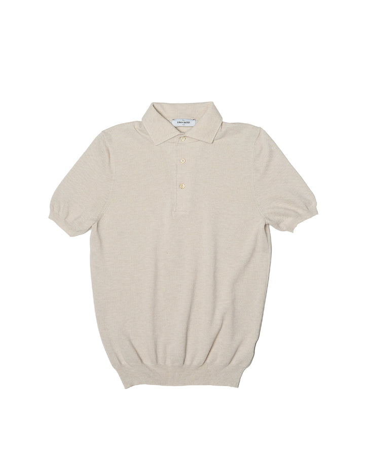 Knitted pique cotton polo - Off white