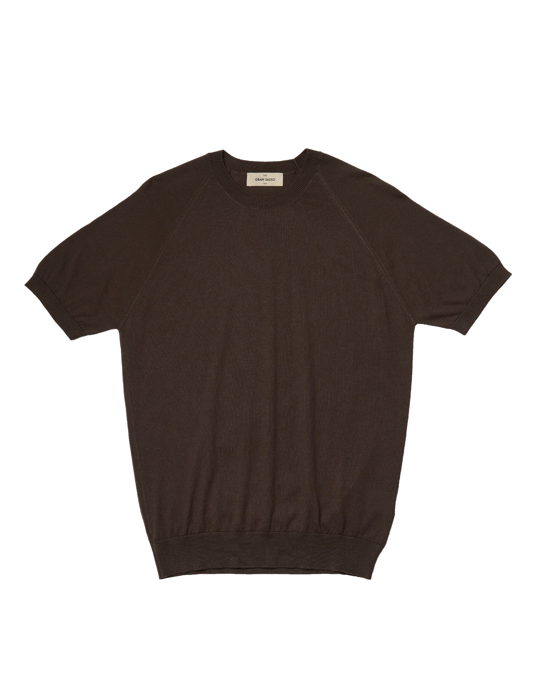 Crewneck Knitted organic cotton T-shirt - Brown