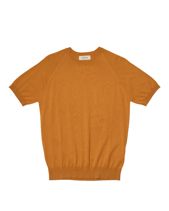 Crewneck Knitted organic cotton T-shirt - Mustard