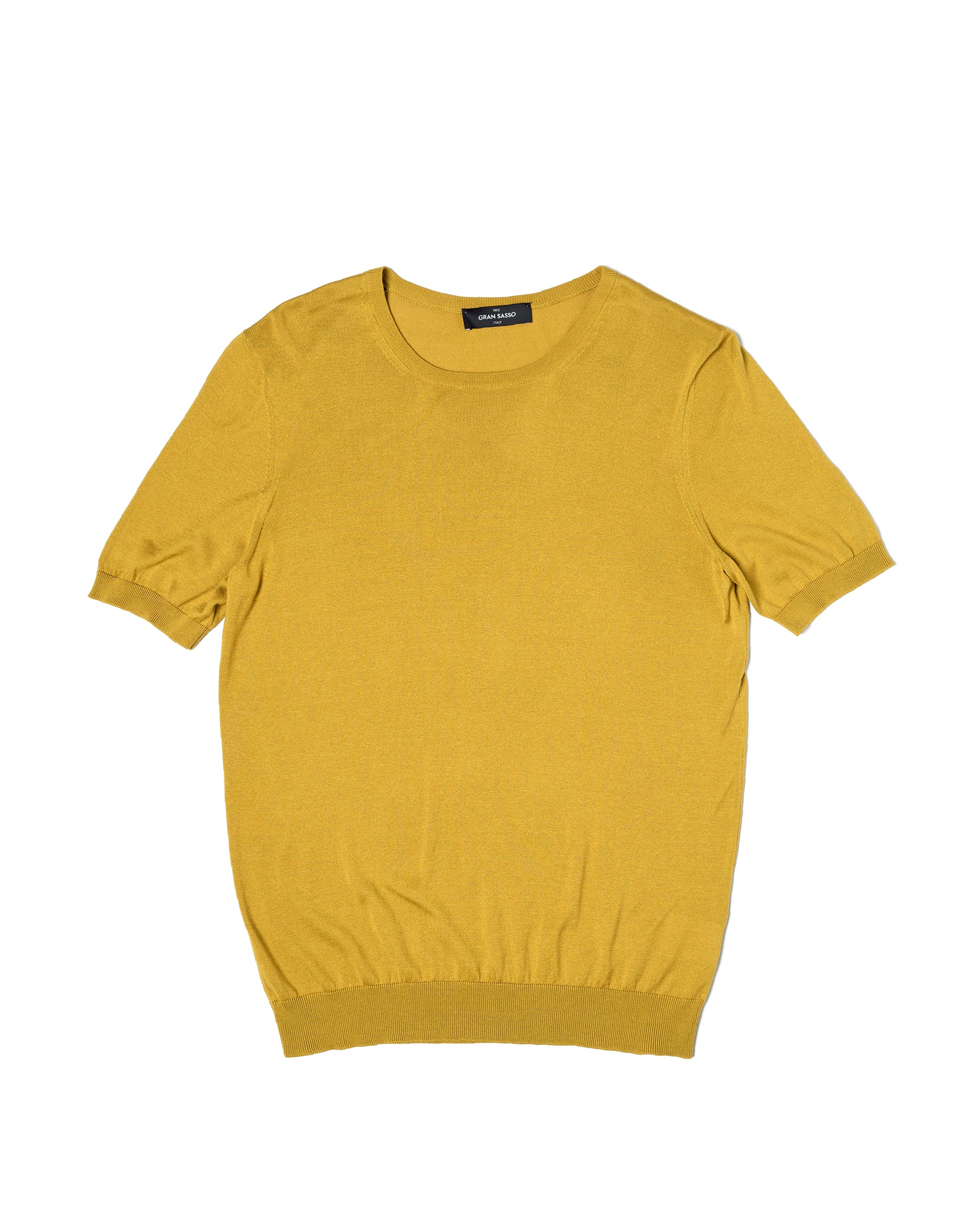 Crewneck knitted silk T-shirt - Amber yellow