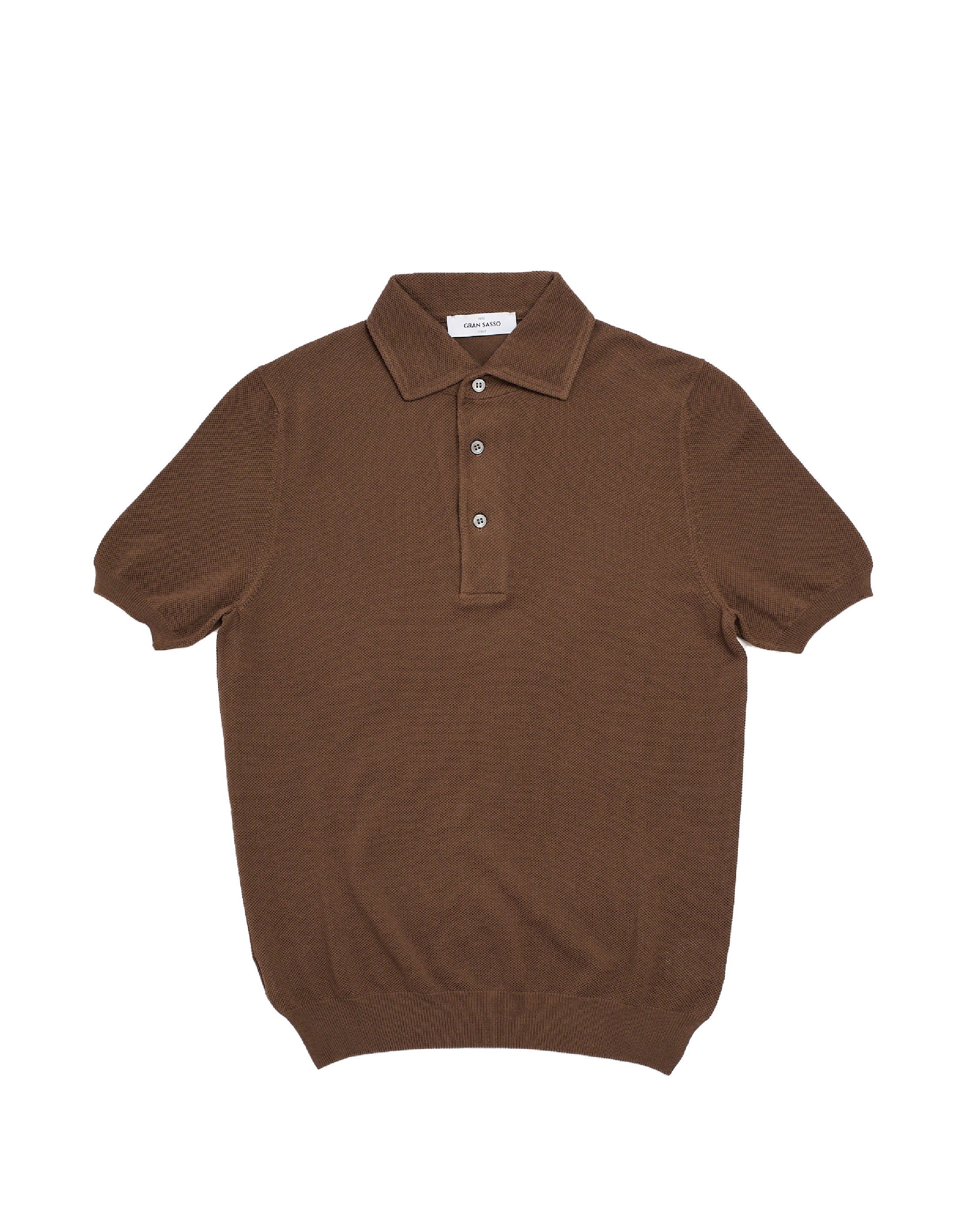 Knitted cotton polo pique - Dark brown