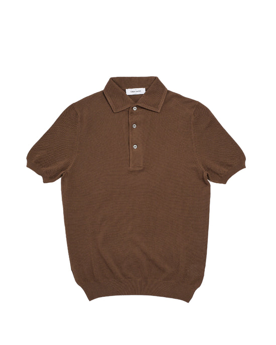 Knitted cotton polo pique - Dark brown