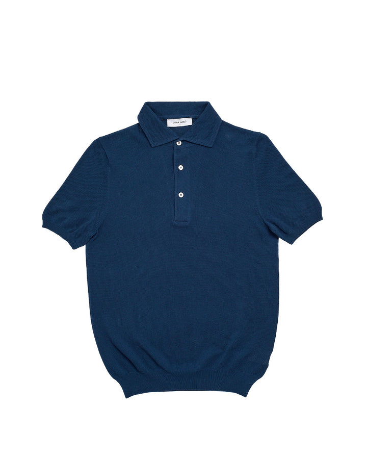 Knitted cotton polo pique - Night blue