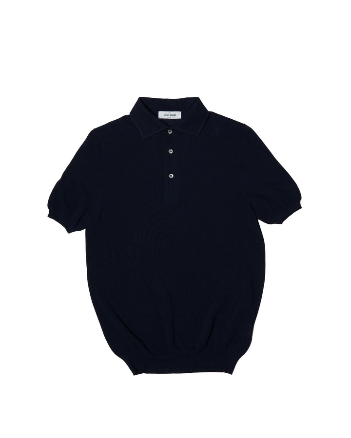 Knitted pique cotton polo - Navy blue