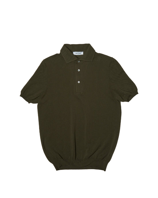 Knitted pique cotton polo - Olive green