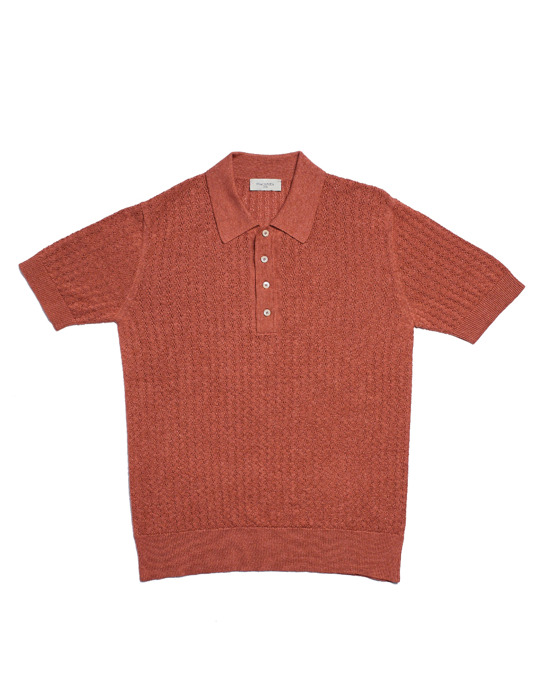 Knitted polo cable rib stitch - Brick - silk/linen