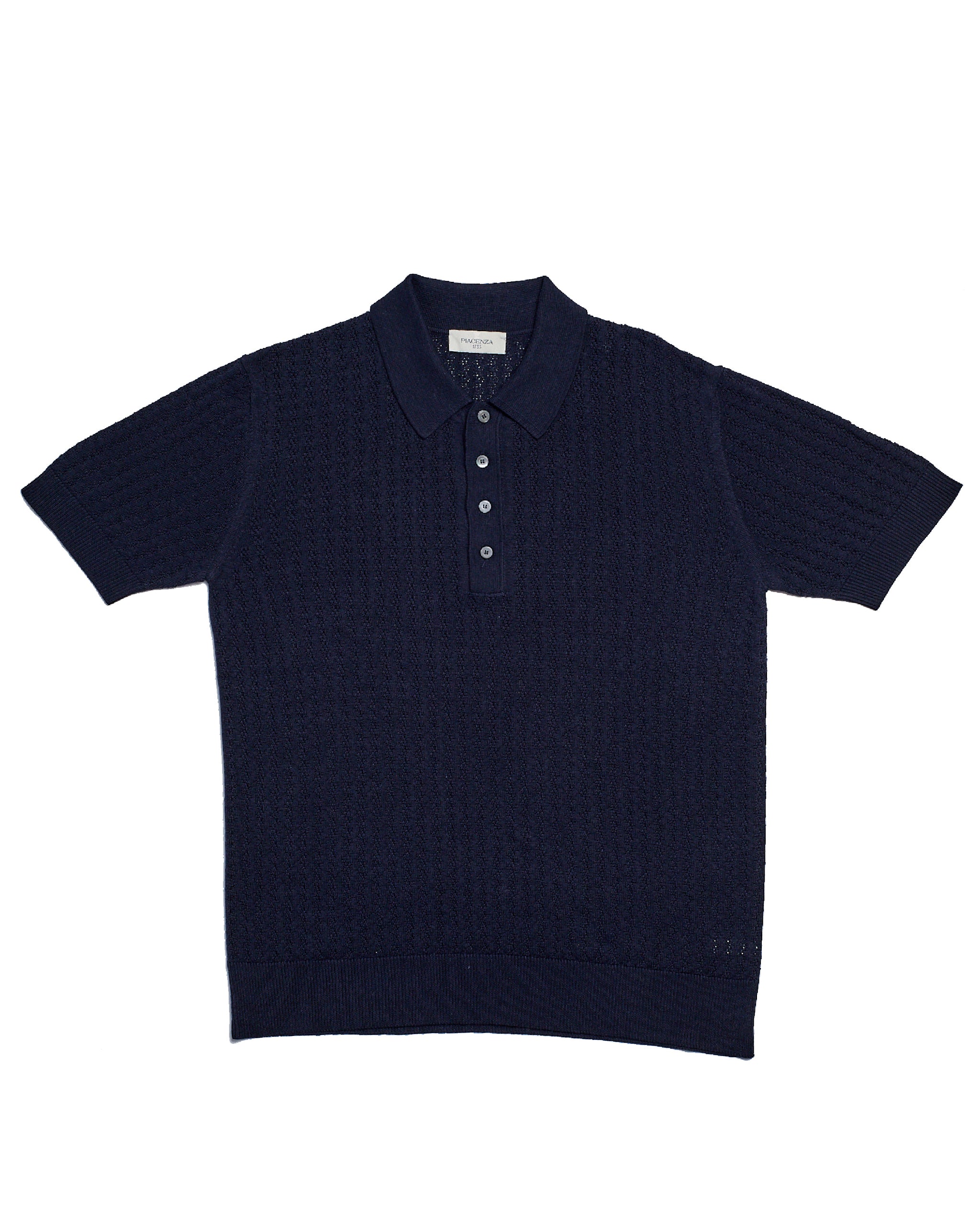 Knitted polo cable rib stitch - Navy - silk/linen