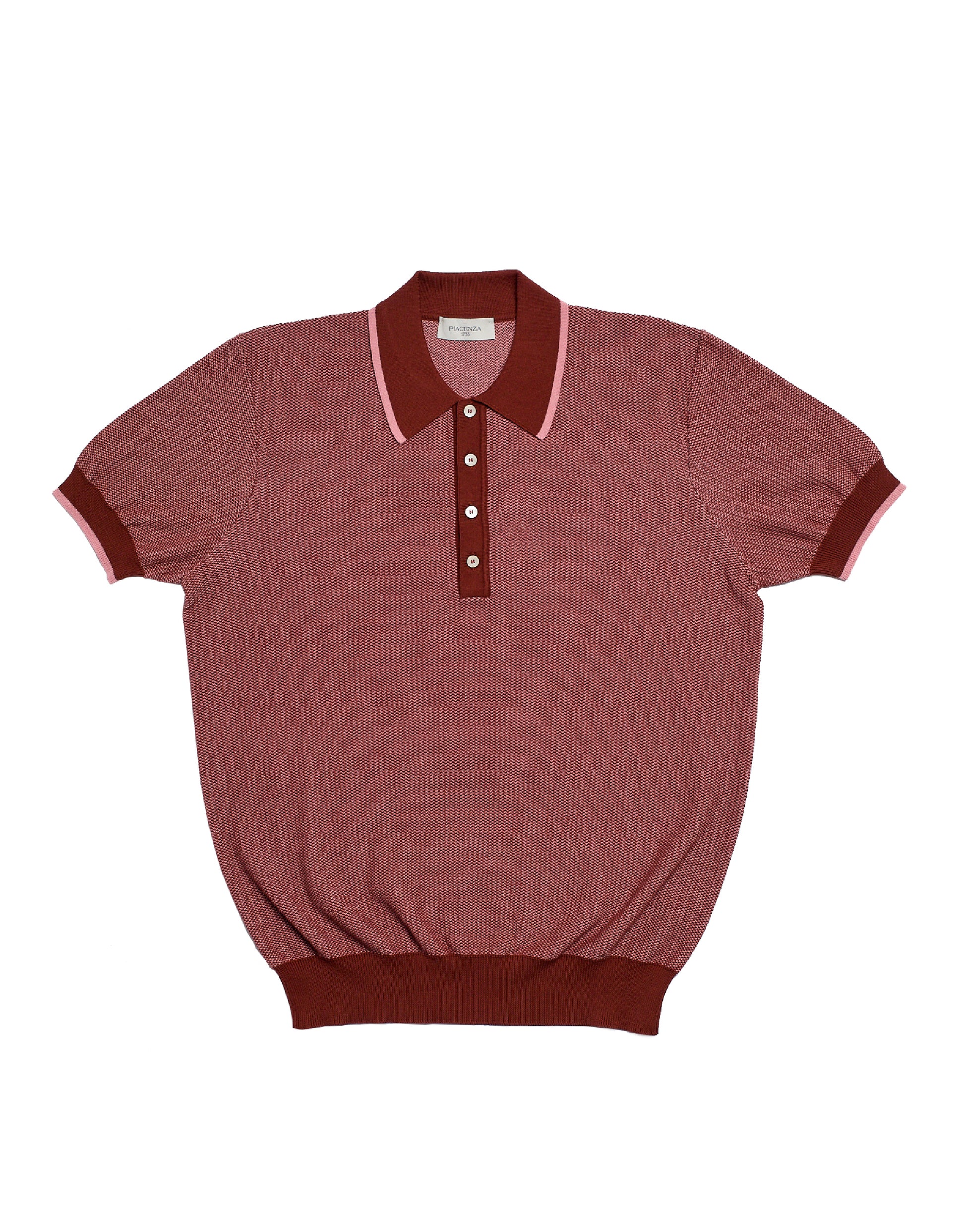 Knitted polo two tone fish stitch - Pink burgundy - cotton