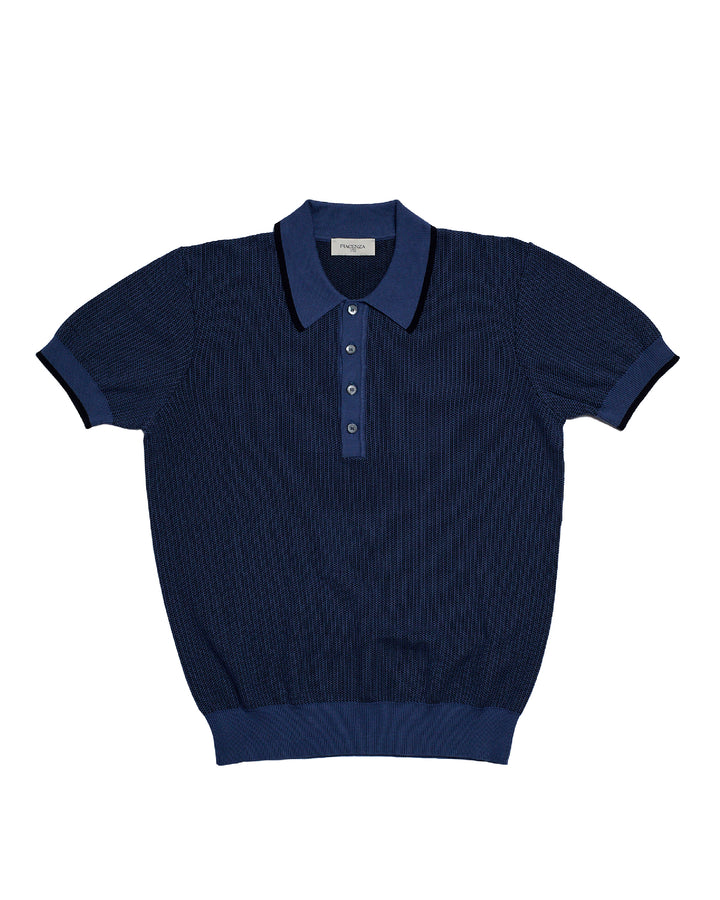 Knitted polo two tone fish stitch - Purple black - cotton