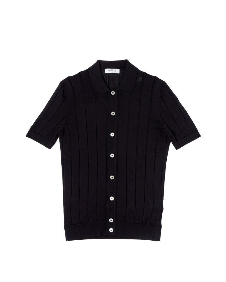 Knitted ribbed cotton shirt - Black