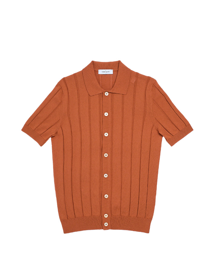 Knitted ribbed cotton shirt - Brick