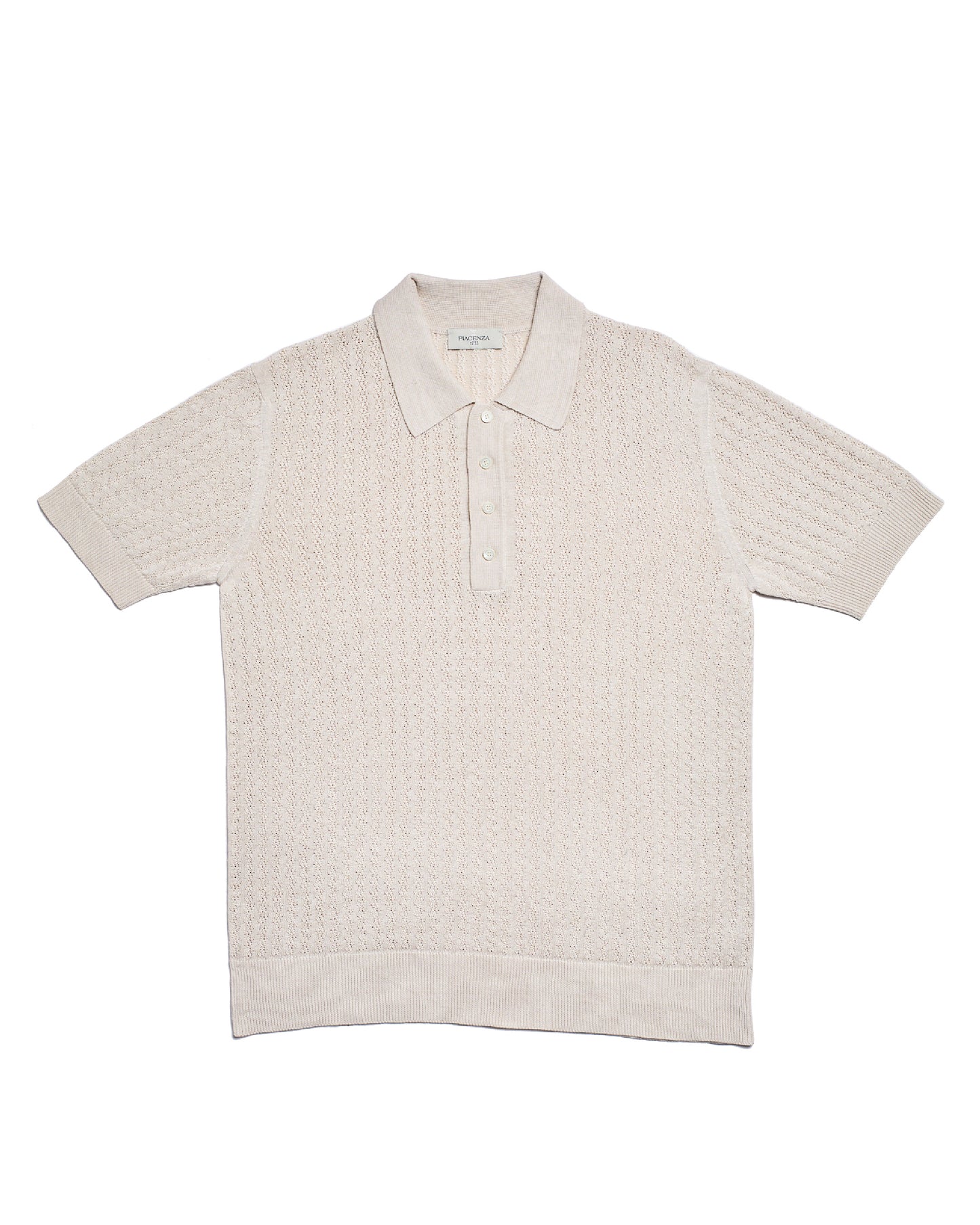 Knitted polo cable rib stitch - Shell white - silk/linen