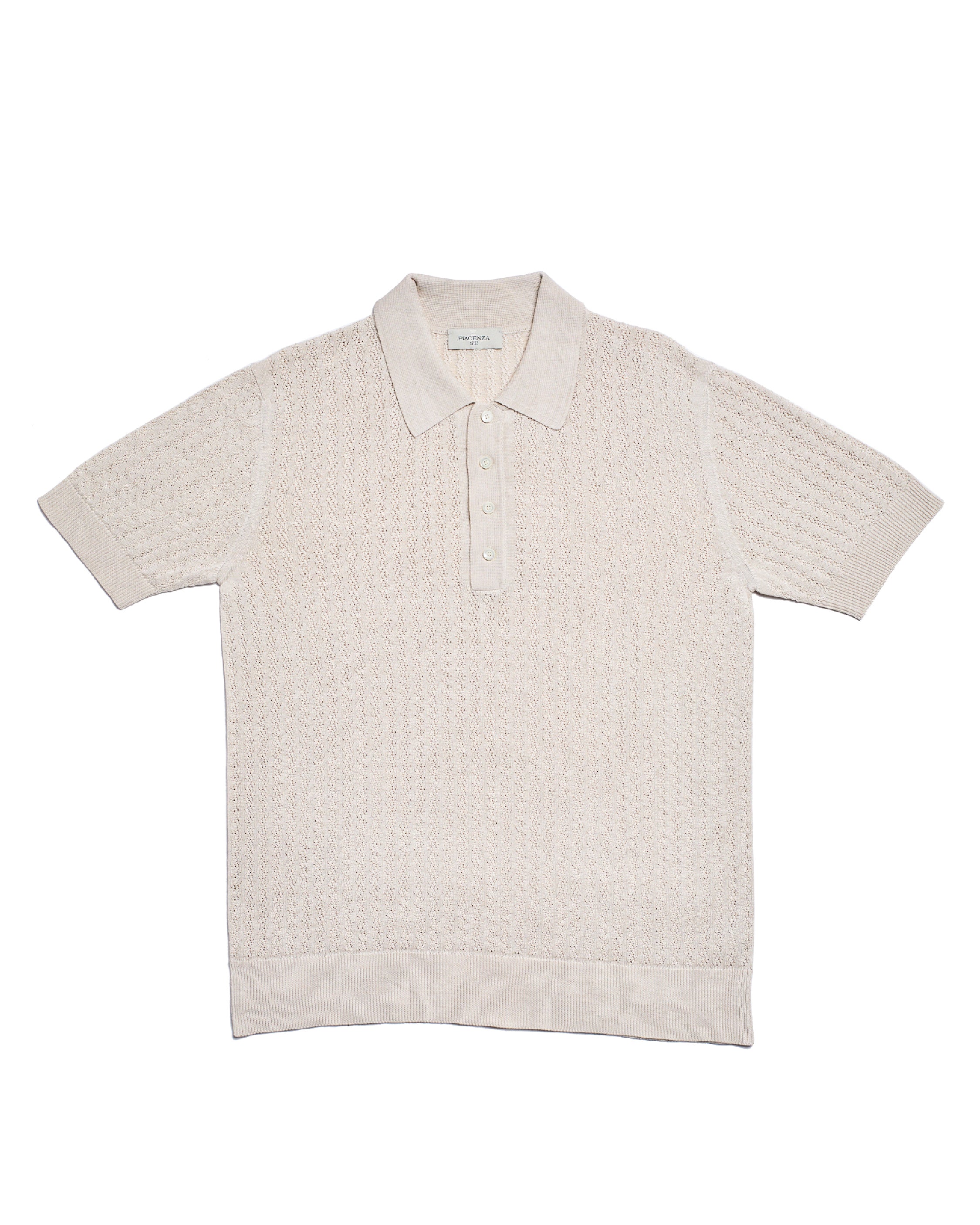 Knitted polo cable rib stitch - Shell white - silk/linen